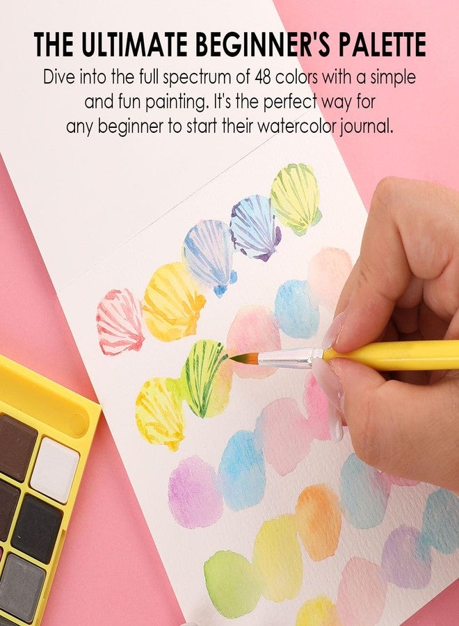 Grabie Mini Watercolor Set, 48 Colors with Brush, Paper Pad and Swatch Sheet, Travel Watercolors Painting Kit for Beginners - Image 4